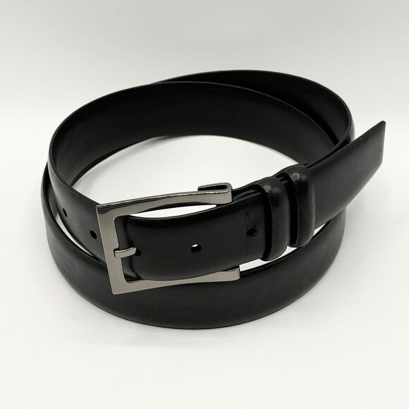 Genuine Leather Black Belt with Chrome Silver Buckle - Men’s US 36 - Picture 2 of 5